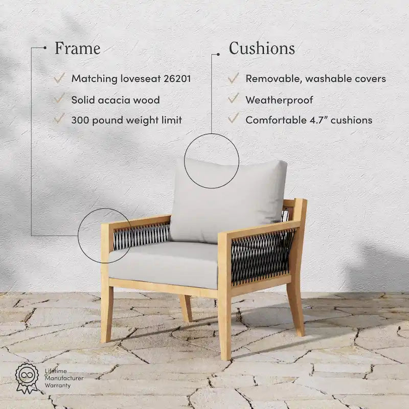 Freya Bohemian Wooden Armchair, Outdoor Patio Chair, Solid Acacia Wood Frame