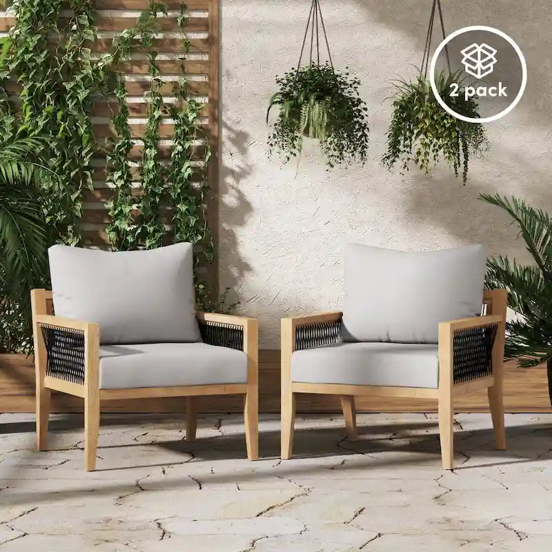 Freya Bohemian Wooden Armchair, Outdoor Patio Chair, Solid Acacia Wood Frame