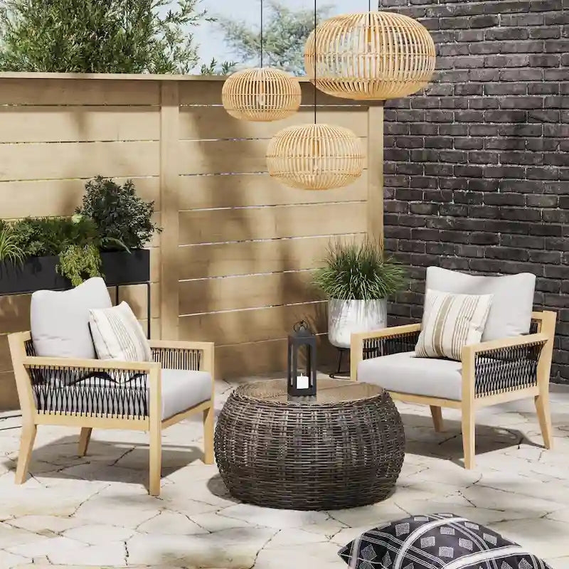Freya Bohemian Wooden Armchair, Outdoor Patio Chair, Solid Acacia Wood Frame