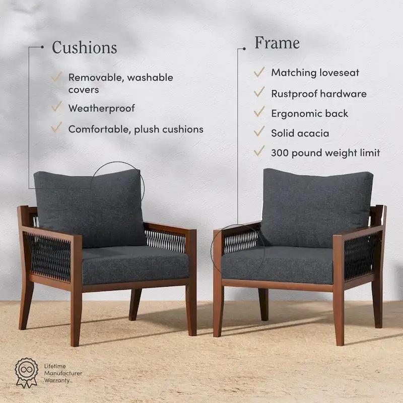 Freya Bohemian Wooden Armchair, Outdoor Patio Chair, Solid Acacia Wood Frame