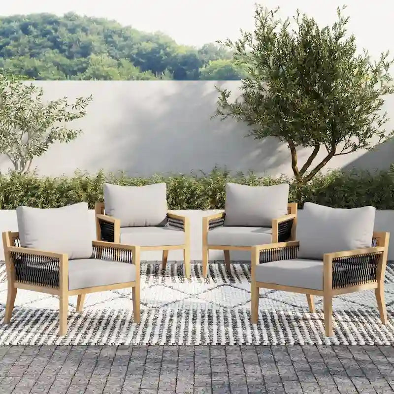 Freya Bohemian Wooden Armchair, Outdoor Patio Chair, Solid Acacia Wood Frame