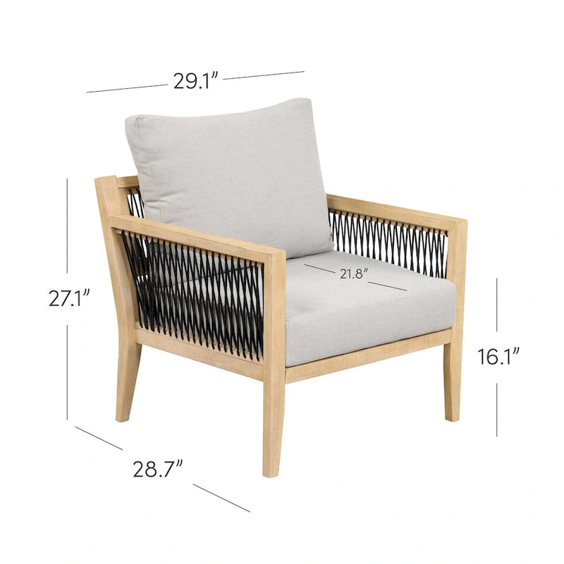 Freya Bohemian Wooden Armchair, Outdoor Patio Chair, Solid Acacia Wood Frame