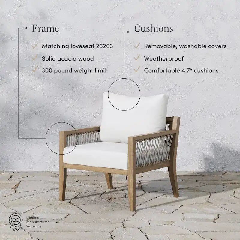 Freya Bohemian Wooden Armchair, Outdoor Patio Chair, Solid Acacia Wood Frame