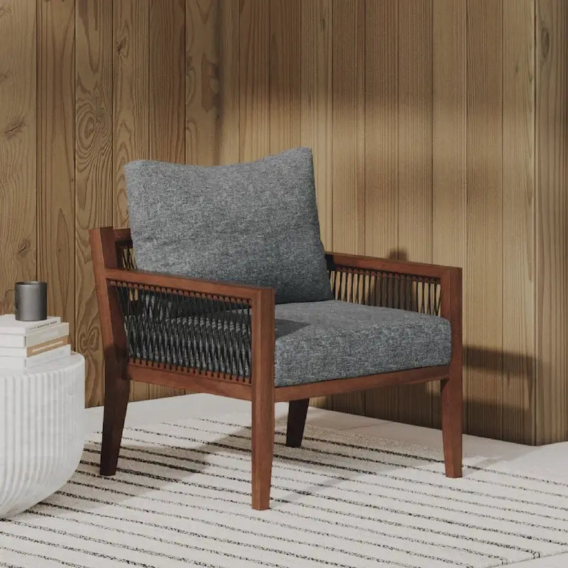 Freya Bohemian Wooden Armchair, Outdoor Patio Chair, Solid Acacia Wood Frame