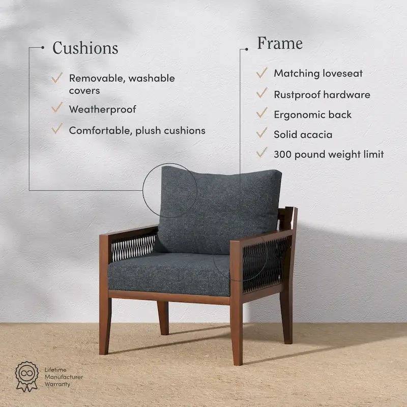 Freya Bohemian Wooden Armchair, Outdoor Patio Chair, Solid Acacia Wood Frame