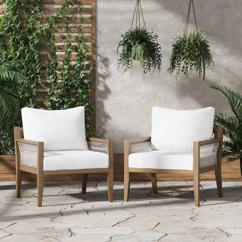 Freya Bohemian Wooden Armchair, Outdoor Patio Chair, Solid Acacia Wood Frame