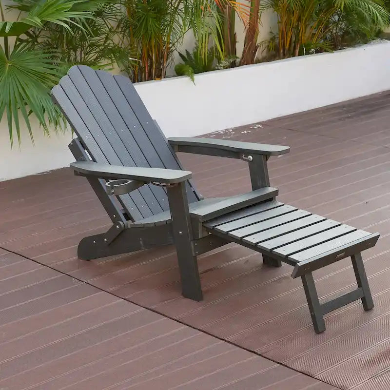 Clihome HIPS Folding Patio Adirondack Chair with Pull-out Ottoman