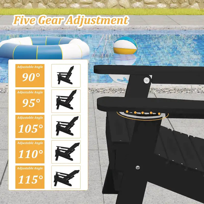 Clihome HIPS Folding Patio Adirondack Chair with Pull-out Ottoman