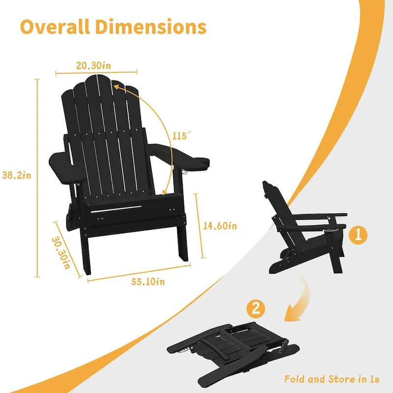 Clihome HIPS Folding Patio Adirondack Chair with Pull-out Ottoman