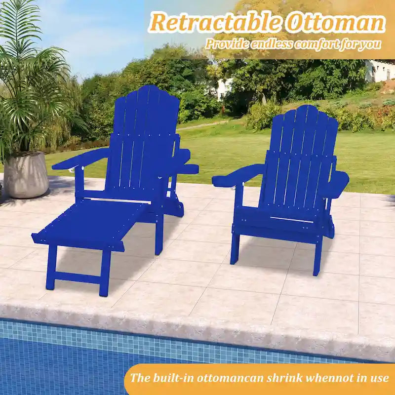 Clihome HIPS Folding Patio Adirondack Chair with Pull-out Ottoman