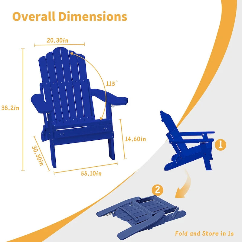 Clihome HIPS Folding Patio Adirondack Chair with Pull-out Ottoman