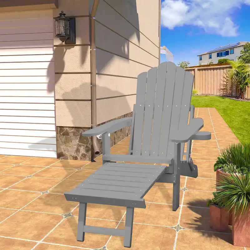 Clihome HIPS Folding Patio Adirondack Chair with Pull-out Ottoman