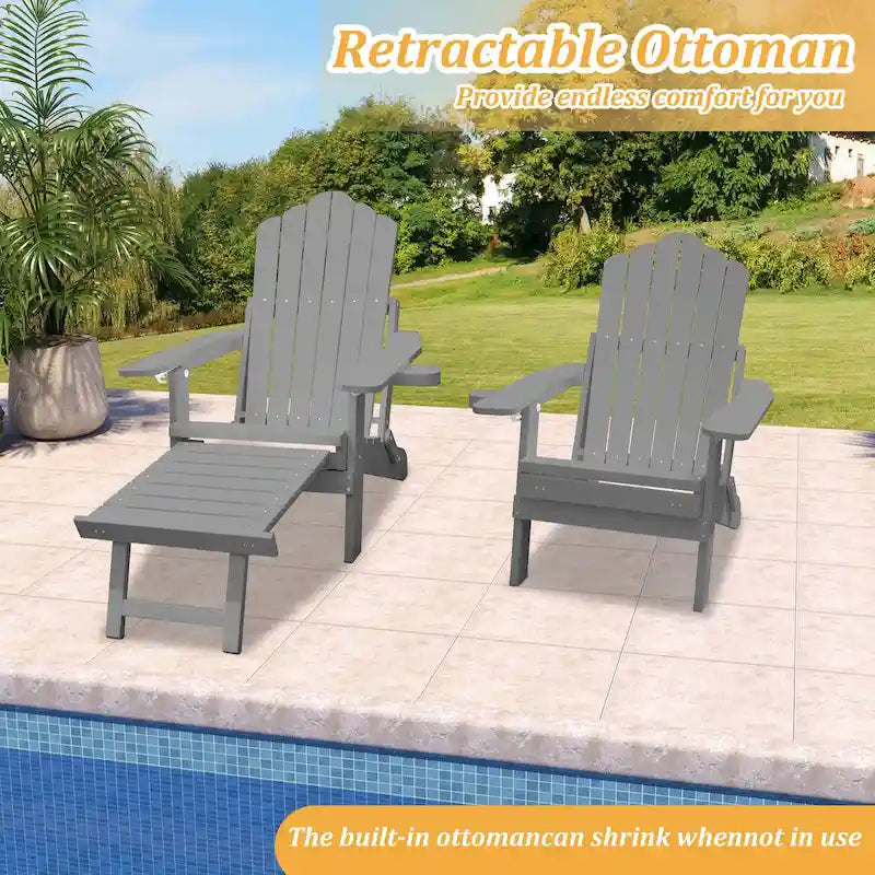 Clihome HIPS Folding Patio Adirondack Chair with Pull-out Ottoman