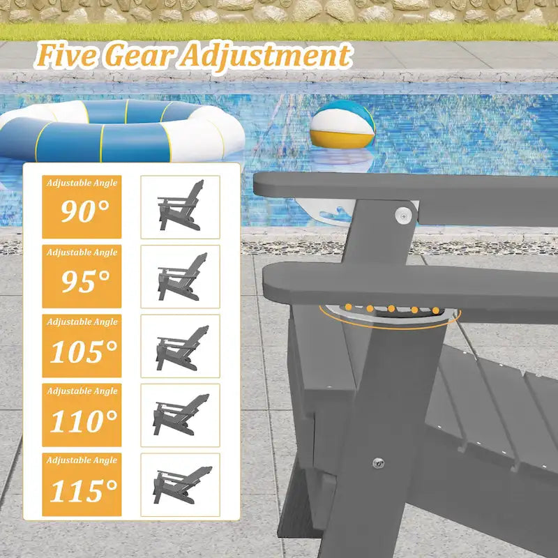 Clihome HIPS Folding Patio Adirondack Chair with Pull-out Ottoman