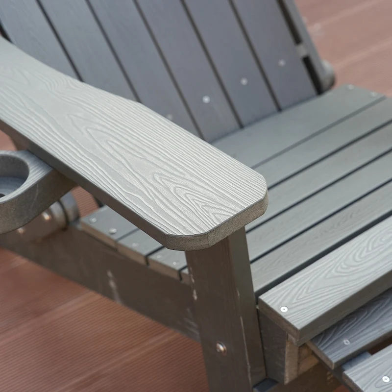 Clihome HIPS Folding Patio Adirondack Chair with Pull-out Ottoman