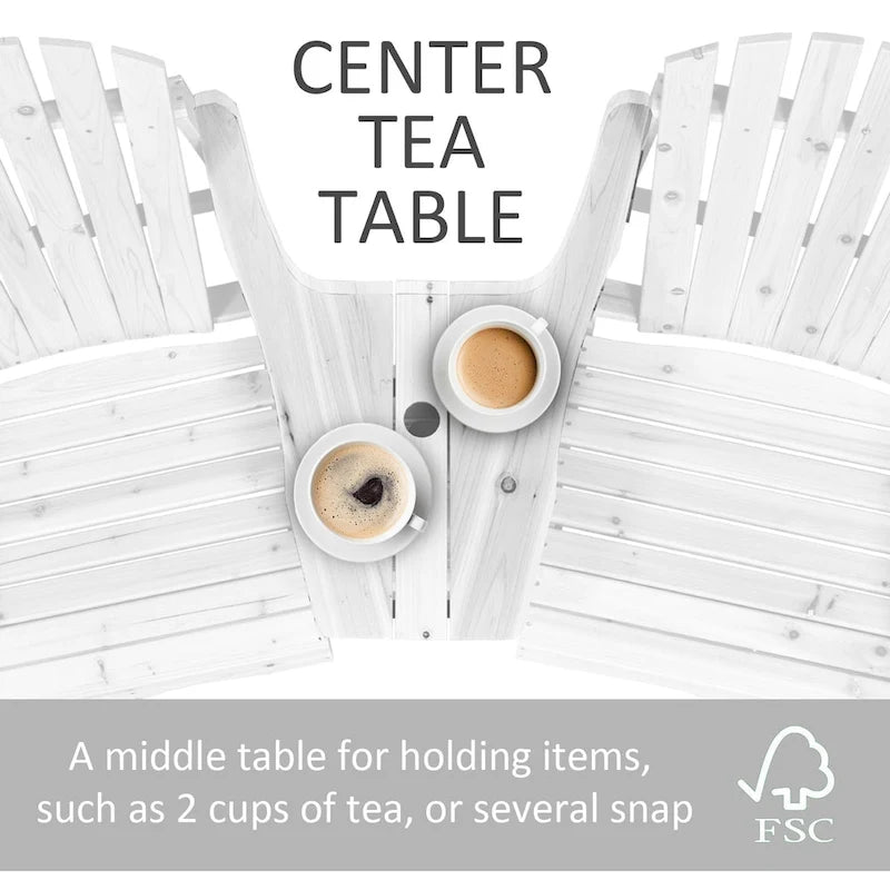 Wooden Outdoor Double Adirondack Chairs with Center Table