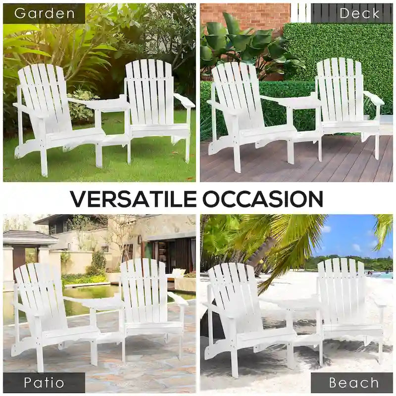 Wooden Outdoor Double Adirondack Chairs with Center Table