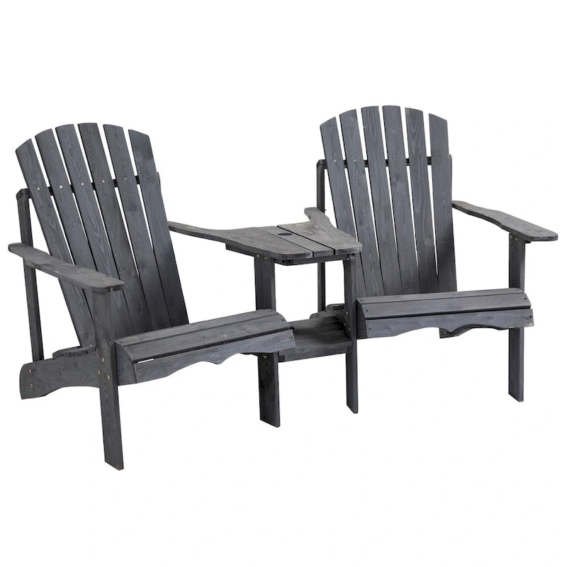 Wooden Outdoor Double Adirondack Chairs with Center Table