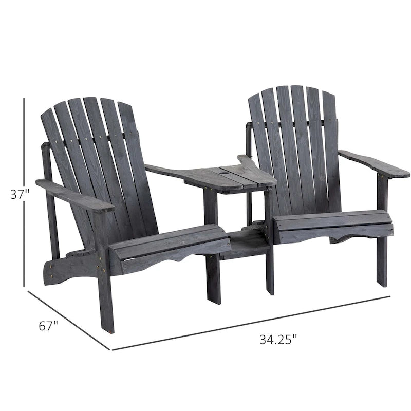 Wooden Outdoor Double Adirondack Chairs with Center Table