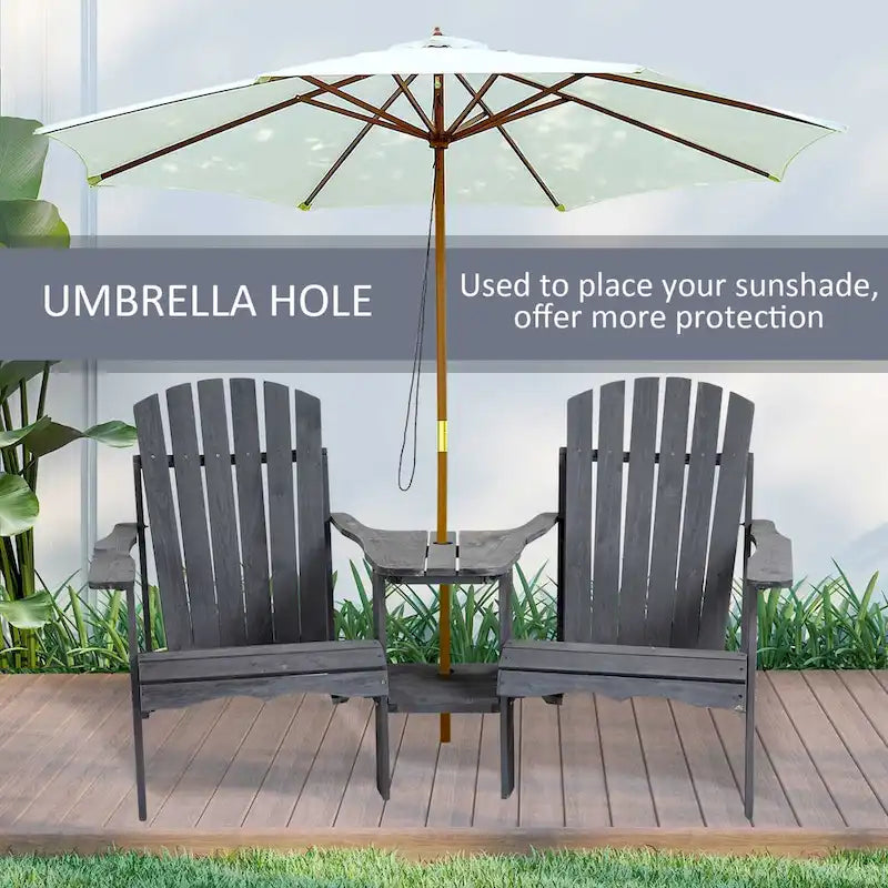Wooden Outdoor Double Adirondack Chairs with Center Table