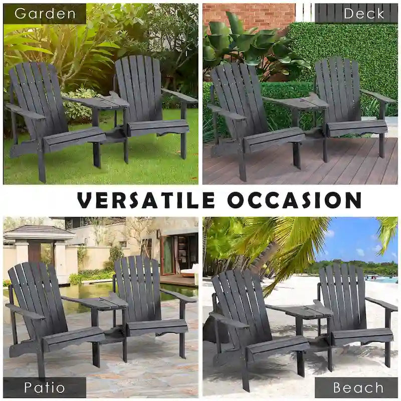 Wooden Outdoor Double Adirondack Chairs with Center Table