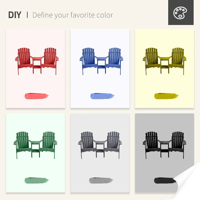 Wooden Outdoor Double Adirondack Chairs with Center Table
