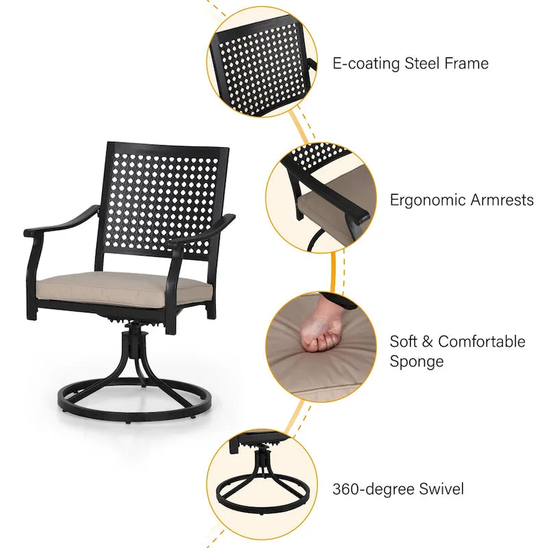 Patio Dining Chairs Metal Swivel and Comfortable with Movable CushionsSet of 2/4