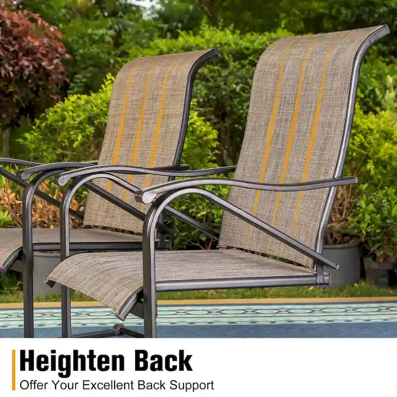 7 PCS Outdoor Patio Dining Set, 6 Spring Motion Chairs, 1 Rectangular Expandable Table