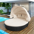 Outdoor Rattan daybed sunbed with Retractable Canopy Wicker Furniture with Washable Cushions