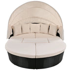 Outdoor Rattan daybed sunbed with Retractable Canopy Wicker Furniture with Washable Cushions