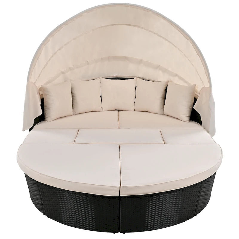 Outdoor Rattan daybed sunbed with Retractable Canopy Wicker Furniture with Washable Cushions