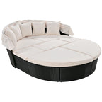 Outdoor Rattan daybed sunbed with Retractable Canopy Wicker Furniture with Washable Cushions