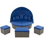 Outdoor Rattan daybed sunbed with Retractable Canopy Wicker Furniture with Washable Cushions