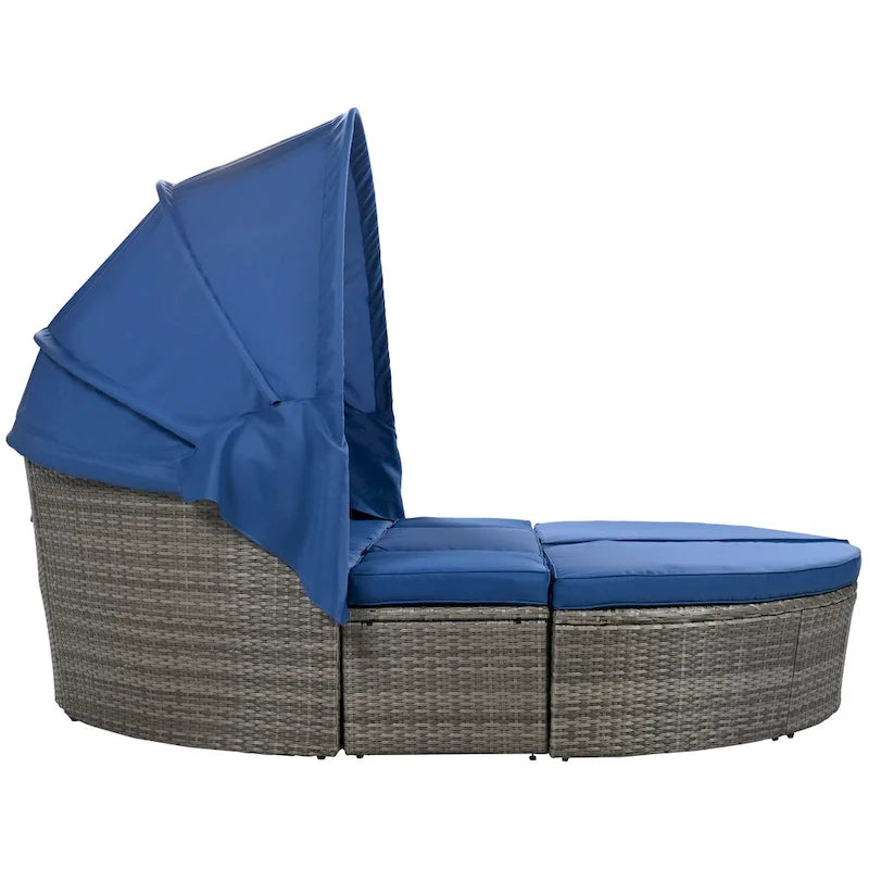 Outdoor Rattan daybed sunbed with Retractable Canopy Wicker Furniture with Washable Cushions