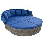 Outdoor Rattan daybed sunbed with Retractable Canopy Wicker Furniture with Washable Cushions