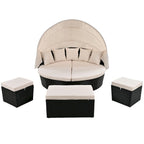 Outdoor Rattan daybed sunbed with Retractable Canopy Wicker Furniture with Washable Cushions