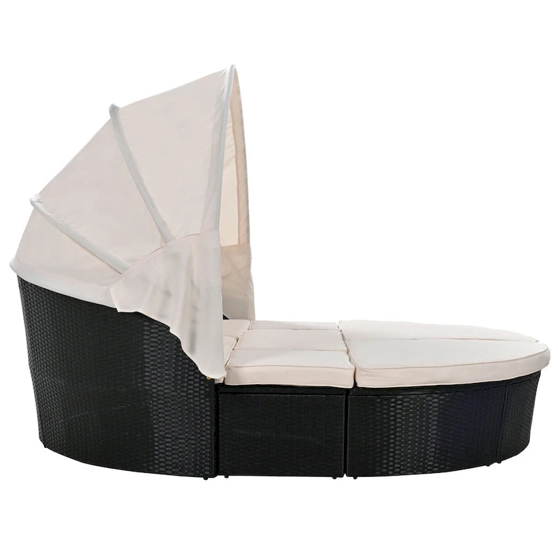 Outdoor Rattan daybed sunbed with Retractable Canopy Wicker Furniture with Washable Cushions