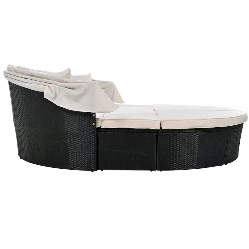 Outdoor Rattan daybed sunbed with Retractable Canopy Wicker Furniture with Washable Cushions