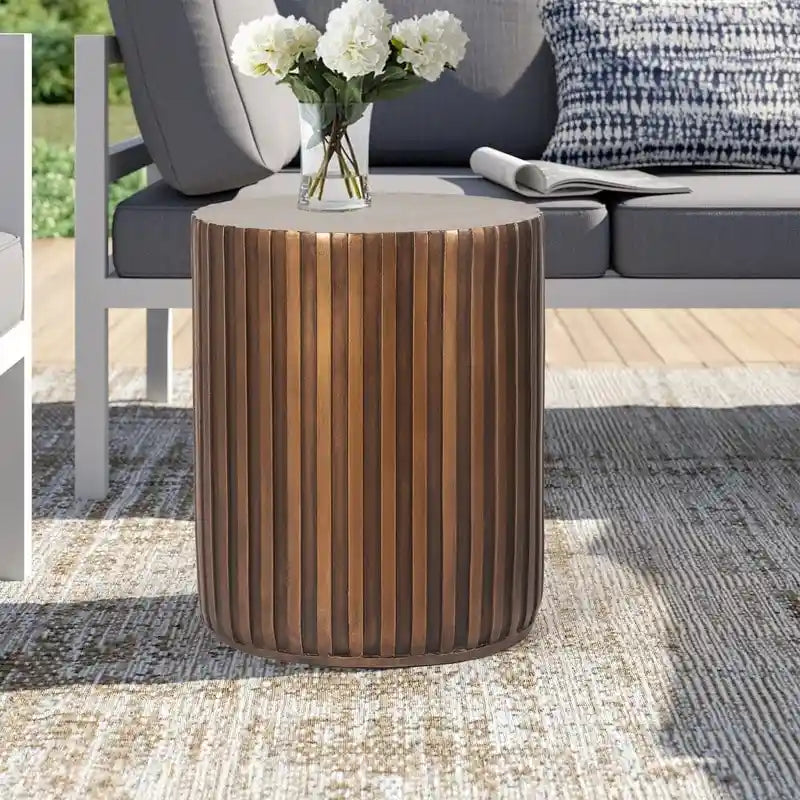 Adeco Modern Round Concrete Accent End Coffee Outdoor Side Table