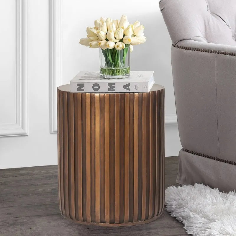 Adeco Modern Round Concrete Accent End Coffee Outdoor Side Table