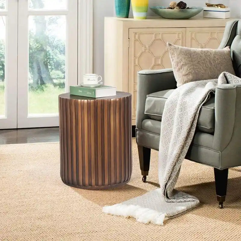 Adeco Modern Round Concrete Accent End Coffee Outdoor Side Table