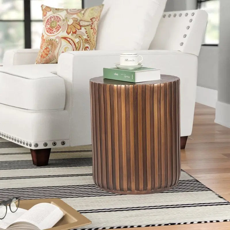 Adeco Modern Round Concrete Accent End Coffee Outdoor Side Table