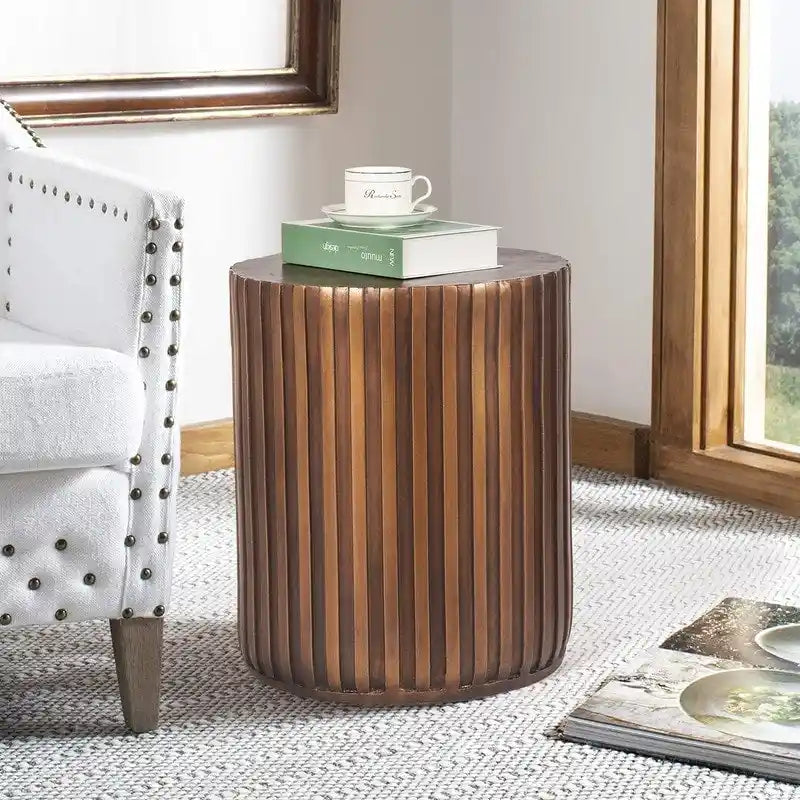 Adeco Modern Round Concrete Accent End Coffee Outdoor Side Table