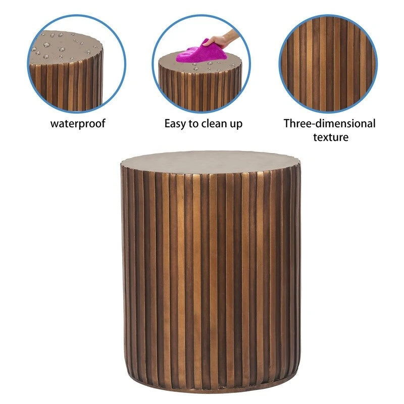 Adeco Modern Round Concrete Accent End Coffee Outdoor Side Table