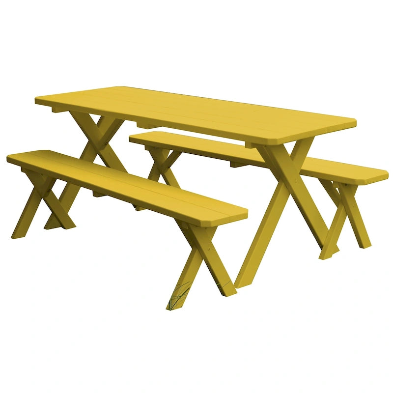 Pine 6' Cross-Leg Picnic Table with 2 Benches