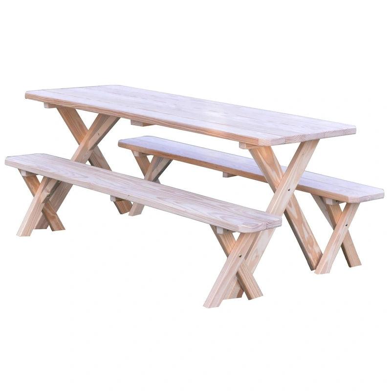 Pine 6' Cross-Leg Picnic Table with 2 Benches