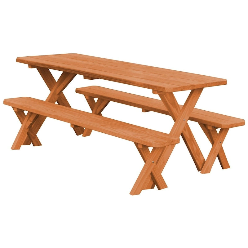 Pine 6' Cross-Leg Picnic Table with 2 Benches