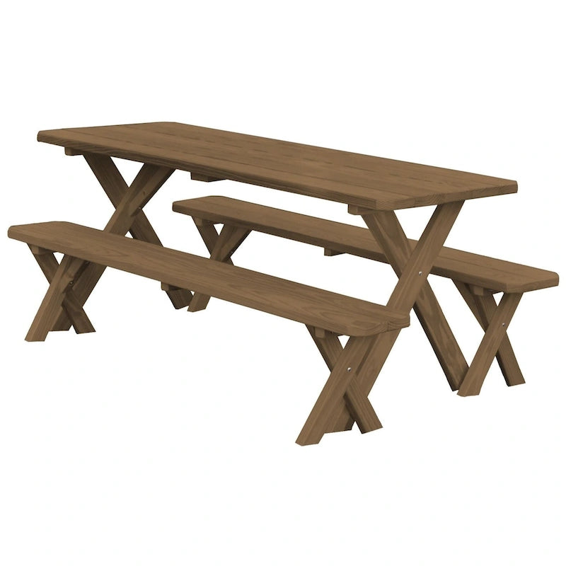 Pine 6' Cross-Leg Picnic Table with 2 Benches