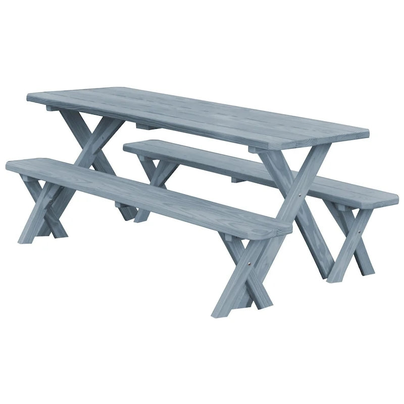 Pine 6' Cross-Leg Picnic Table with 2 Benches