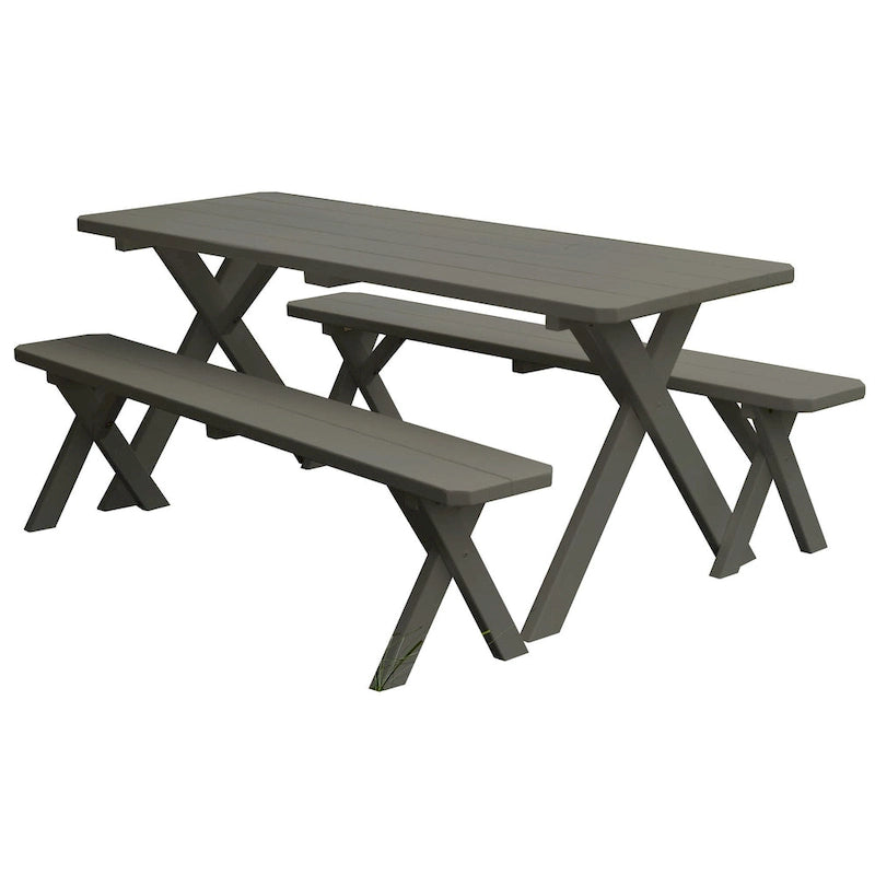 Pine 6' Cross-Leg Picnic Table with 2 Benches